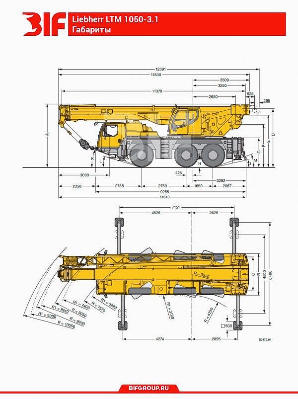 Габариты автокрана Liebherr LTM 1050-3.1